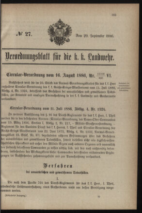 Verordnungsblatt für die Kaiserlich-Königliche Landwehr 18860929 Seite: 11