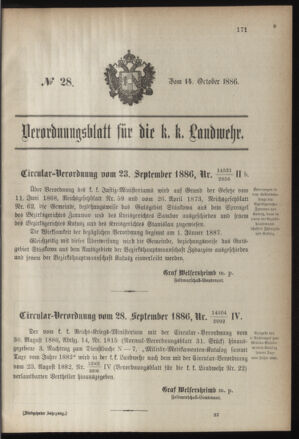 Verordnungsblatt für die Kaiserlich-Königliche Landwehr 18861014 Seite: 1