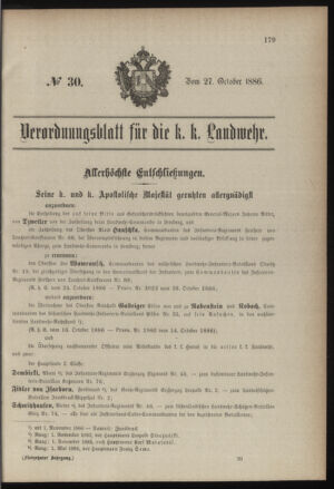 Verordnungsblatt für die Kaiserlich-Königliche Landwehr 18861027 Seite: 1