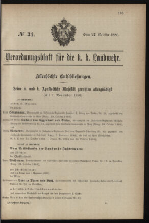 Verordnungsblatt für die Kaiserlich-Königliche Landwehr 18861027 Seite: 29