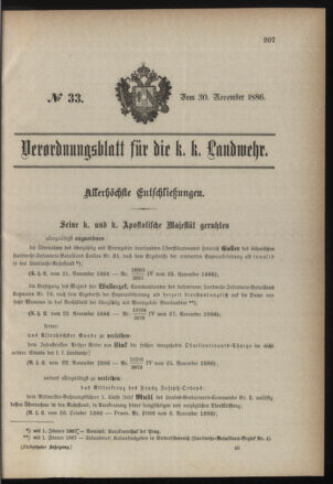 Verordnungsblatt für die Kaiserlich-Königliche Landwehr 18861130 Seite: 1