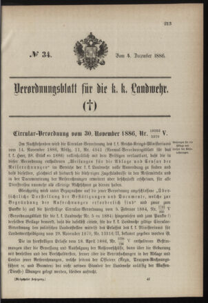 Verordnungsblatt für die Kaiserlich-Königliche Landwehr 18861204 Seite: 1