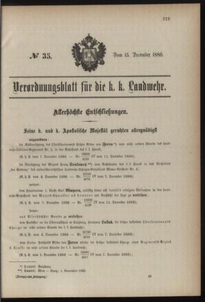 Verordnungsblatt für die Kaiserlich-Königliche Landwehr 18861215 Seite: 1