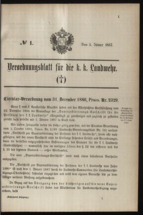 Verordnungsblatt für die Kaiserlich-Königliche Landwehr 18870105 Seite: 1