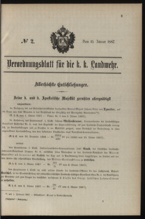 Verordnungsblatt für die Kaiserlich-Königliche Landwehr 18870115 Seite: 1