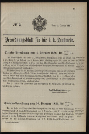 Verordnungsblatt für die Kaiserlich-Königliche Landwehr 18870115 Seite: 11