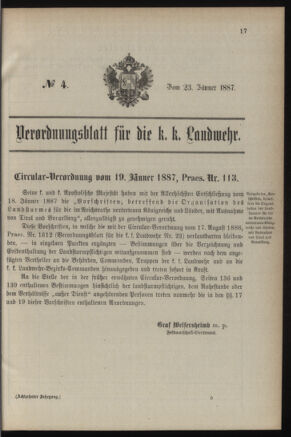 Verordnungsblatt für die Kaiserlich-Königliche Landwehr 18870123 Seite: 1