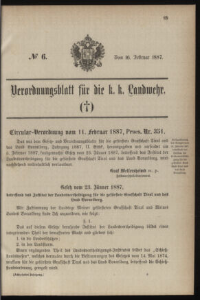 Verordnungsblatt für die Kaiserlich-Königliche Landwehr 18870216 Seite: 1