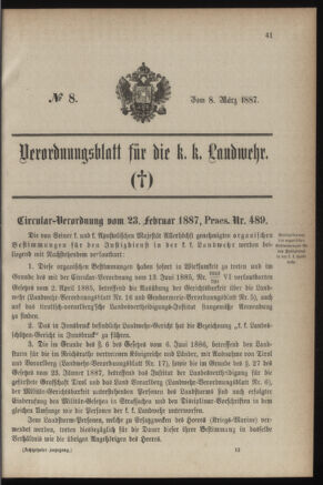 Verordnungsblatt für die Kaiserlich-Königliche Landwehr 18870308 Seite: 1