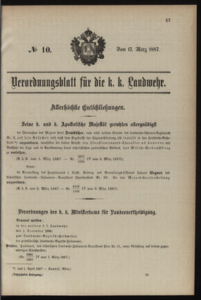 Verordnungsblatt für die Kaiserlich-Königliche Landwehr 18870317 Seite: 1