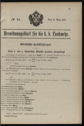 Verordnungsblatt für die Kaiserlich-Königliche Landwehr 18870331 Seite: 1