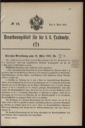 Verordnungsblatt für die Kaiserlich-Königliche Landwehr 18870408 Seite: 1