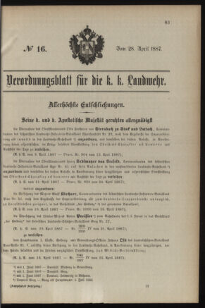 Verordnungsblatt für die Kaiserlich-Königliche Landwehr 18870428 Seite: 1