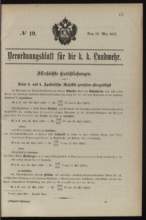 Verordnungsblatt für die Kaiserlich-Königliche Landwehr 18870514 Seite: 1