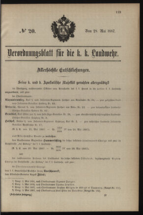 Verordnungsblatt für die Kaiserlich-Königliche Landwehr 18870528 Seite: 1