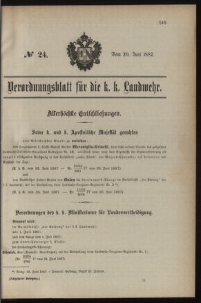 Verordnungsblatt für die Kaiserlich-Königliche Landwehr 18870630 Seite: 1