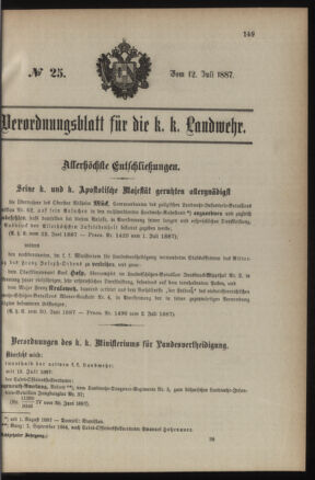 Verordnungsblatt für die Kaiserlich-Königliche Landwehr 18870712 Seite: 1