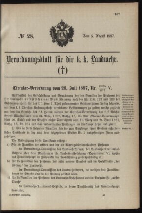 Verordnungsblatt für die Kaiserlich-Königliche Landwehr 18870805 Seite: 1