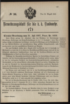 Verordnungsblatt für die Kaiserlich-Königliche Landwehr 18870818 Seite: 1