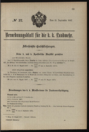 Verordnungsblatt für die Kaiserlich-Königliche Landwehr 18870915 Seite: 1