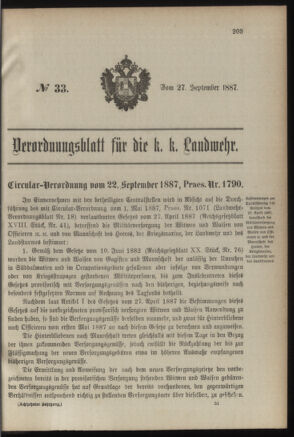 Verordnungsblatt für die Kaiserlich-Königliche Landwehr 18870927 Seite: 1