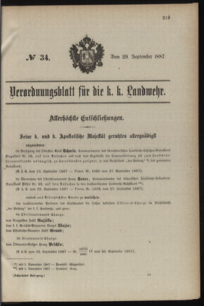 Verordnungsblatt für die Kaiserlich-Königliche Landwehr 18870929 Seite: 1