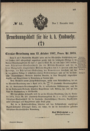 Verordnungsblatt für die Kaiserlich-Königliche Landwehr 18871107 Seite: 1