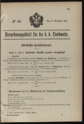 Verordnungsblatt für die Kaiserlich-Königliche Landwehr 18871117 Seite: 1