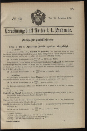 Verordnungsblatt für die Kaiserlich-Königliche Landwehr 18871129 Seite: 1