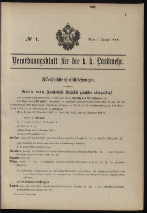 Verordnungsblatt für die Kaiserlich-Königliche Landwehr 18880101 Seite: 1