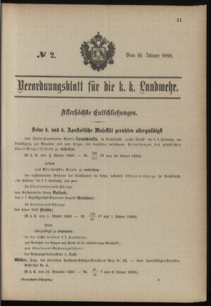 Verordnungsblatt für die Kaiserlich-Königliche Landwehr 18880116 Seite: 1