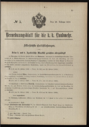 Verordnungsblatt für die Kaiserlich-Königliche Landwehr 18880228 Seite: 1