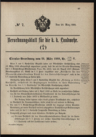 Verordnungsblatt für die Kaiserlich-Königliche Landwehr 18880329 Seite: 1