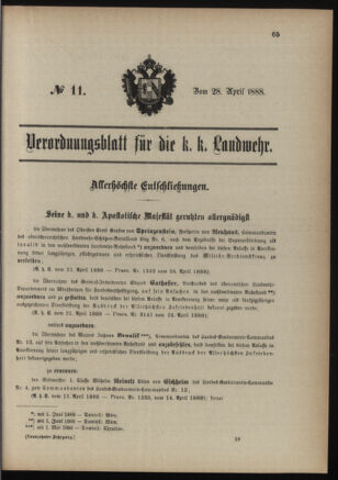 Verordnungsblatt für die Kaiserlich-Königliche Landwehr 18880428 Seite: 1