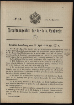 Verordnungsblatt für die Kaiserlich-Königliche Landwehr 18880504 Seite: 1