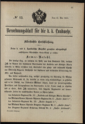 Verordnungsblatt für die Kaiserlich-Königliche Landwehr 18880513 Seite: 1