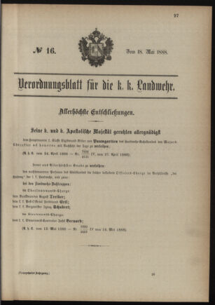 Verordnungsblatt für die Kaiserlich-Königliche Landwehr 18880518 Seite: 1