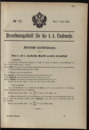 Verordnungsblatt für die Kaiserlich-Königliche Landwehr 18880601 Seite: 1