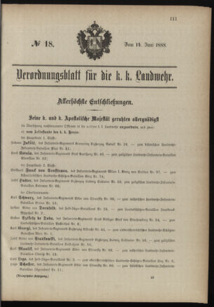 Verordnungsblatt für die Kaiserlich-Königliche Landwehr 18880614 Seite: 1