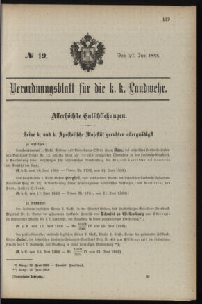 Verordnungsblatt für die Kaiserlich-Königliche Landwehr 18880627 Seite: 1