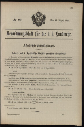 Verordnungsblatt für die Kaiserlich-Königliche Landwehr 18880814 Seite: 1