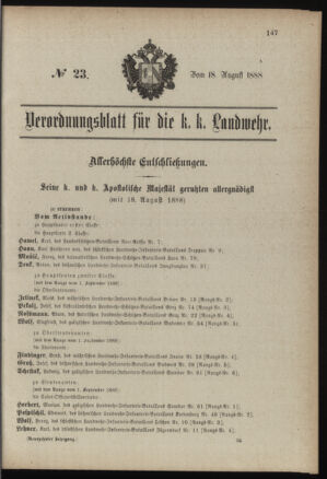 Verordnungsblatt für die Kaiserlich-Königliche Landwehr 18880818 Seite: 1