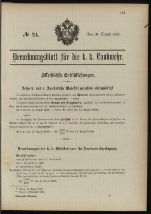 Verordnungsblatt für die Kaiserlich-Königliche Landwehr 18880831 Seite: 1