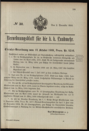 Verordnungsblatt für die Kaiserlich-Königliche Landwehr 18881102 Seite: 1