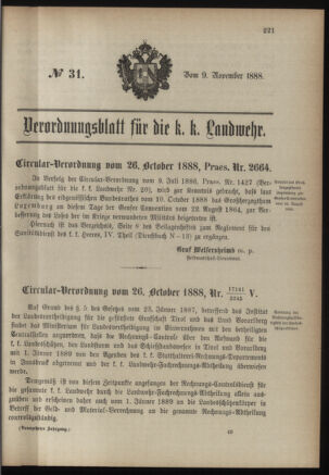 Verordnungsblatt für die Kaiserlich-Königliche Landwehr 18881109 Seite: 1