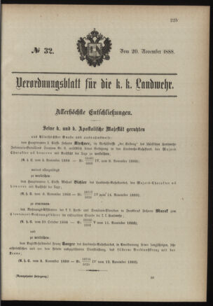 Verordnungsblatt für die Kaiserlich-Königliche Landwehr 18881120 Seite: 1