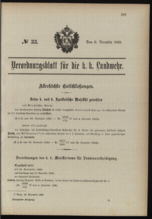 Verordnungsblatt für die Kaiserlich-Königliche Landwehr 18881206 Seite: 1