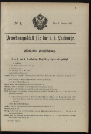 Verordnungsblatt für die Kaiserlich-Königliche Landwehr 18890104 Seite: 1