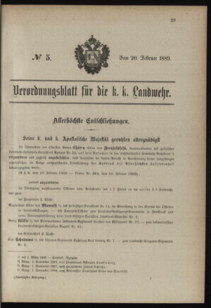 Verordnungsblatt für die Kaiserlich-Königliche Landwehr 18890220 Seite: 1