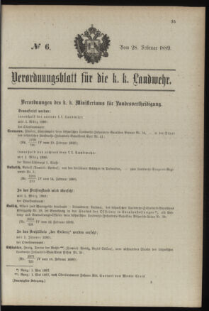 Verordnungsblatt für die Kaiserlich-Königliche Landwehr 18890228 Seite: 1